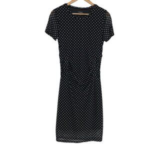 Le Chateau Black white Polka Dot  short sleeve ruched NWT Dress Medium